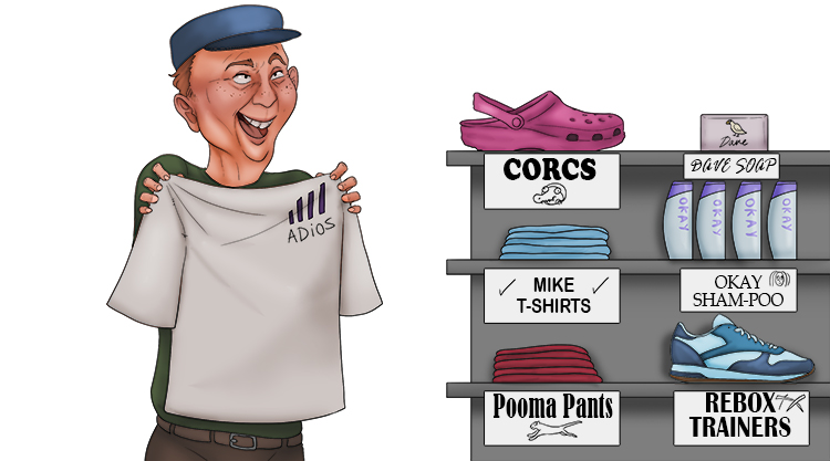 The trader at the market (trademark) sold fake goods that copied the easily recognisable symbols, phrases and logos of other companies. 